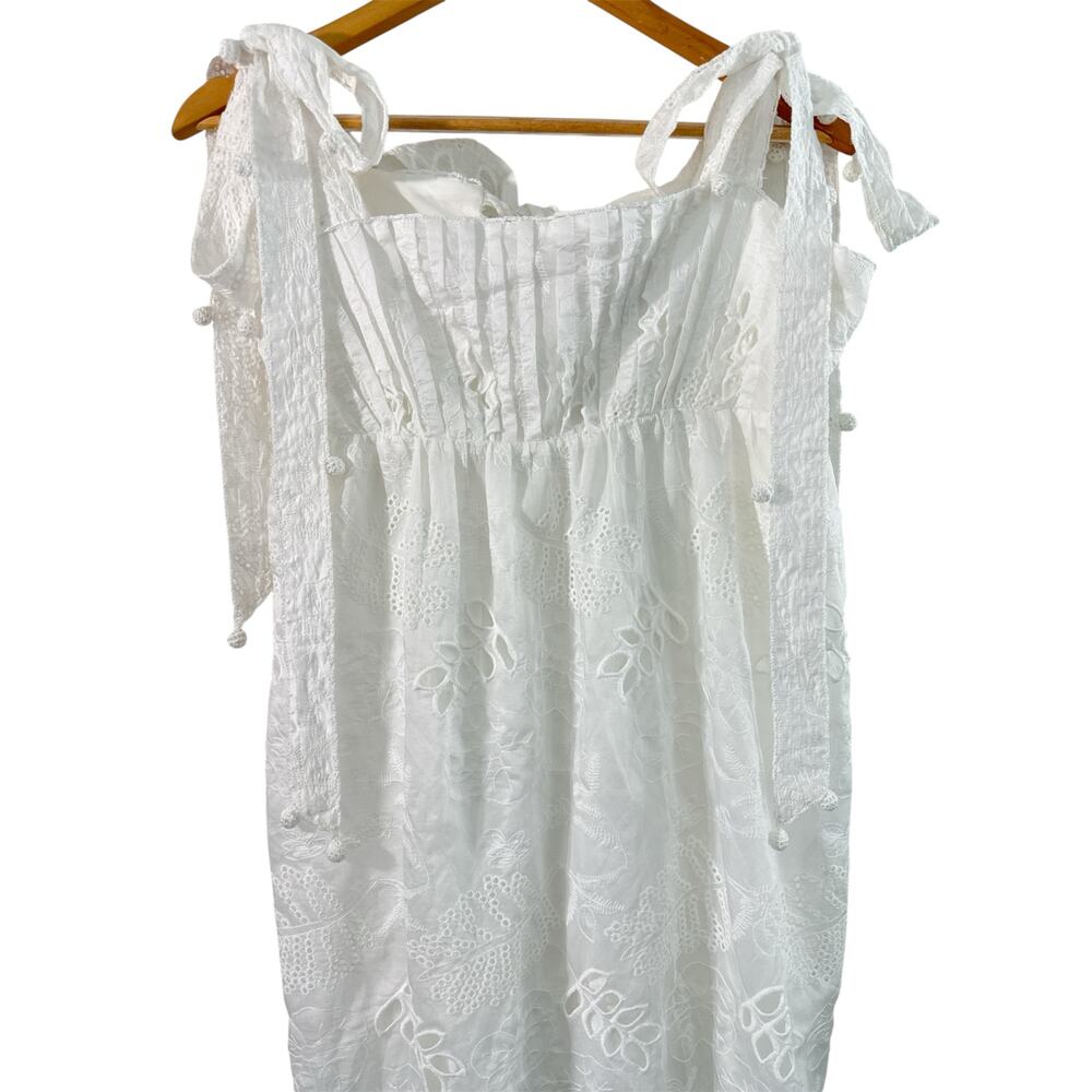 NWOT FARM Rio White Eyelet Embroidered Midi Dress Size M Floral Cotton Boho - Picture 8 of 15